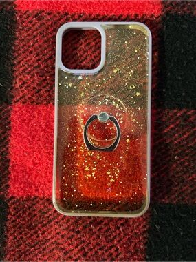 Glitter Star Red iPhone 12 Case with Ring Holder